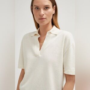 THEORY cream / white size medium polo shirt EUC